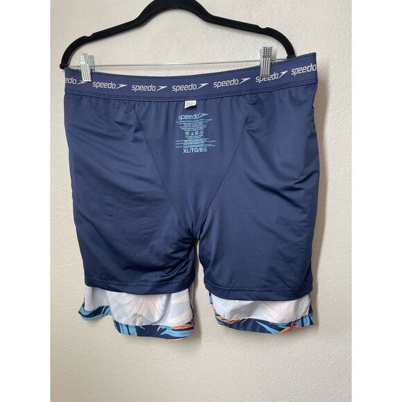 Speedo Mens Swim Trunks Shorts Blue Tropical Palm Size XL Hydro Volley Lined - Picture 6 of 6